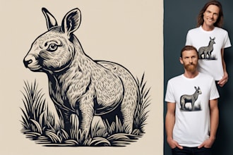 create animal linocut tshirt design for brands