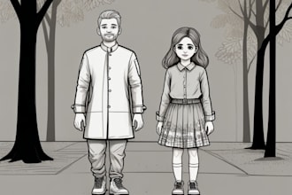 draw simple cartoon line art illustration