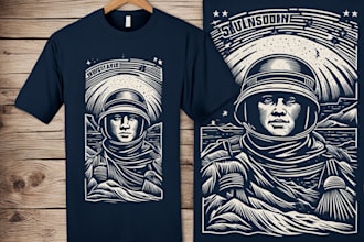 create awesome linocut style t shirt design for you