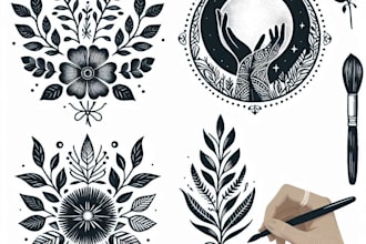 create hand drawn botanical boho logo designs