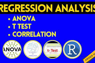 do regression analysis, correlation, anova, t test