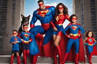 design a family superhero portraits for you