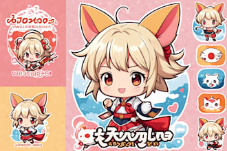 design logo with cute anime mascot in japanese style