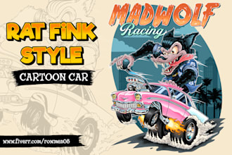 create rat fink cartoon car style tshirt illustration
