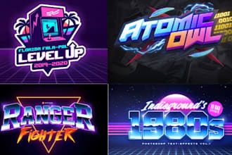 do 80s synthwave retro vintage style neon and chrome 3d logo with animation