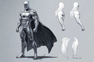 make concept art superhero character for anime style comic