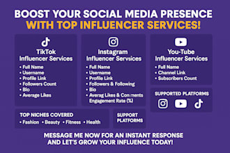 find the best instagram, you tube, and tiktok influencer email lists
