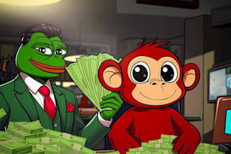 design memecoin characters, solana illustration,2d memecon art, crypto graphics