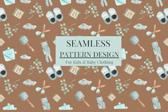 make seamless pattern designs, textile prints for babies