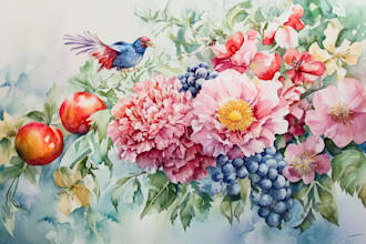 do watercolor flowers, fruits, birds, floral, botanical