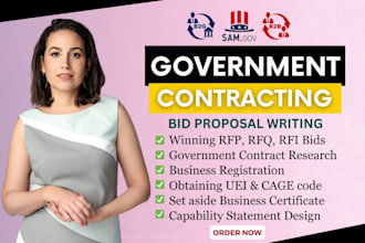 write and design detailed government contract capability statement, resume, rfp