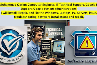 install, repair, and fix  the windows, laptop issue, pc, software issue remotely