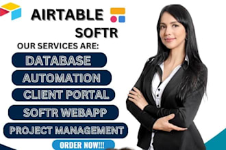 do softr webapp client portal,airtable database design with integrate automation