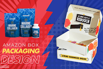 do premium amazon product box packaging design with label