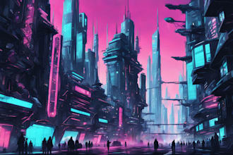 desing cyberpunk futuristic city illustration