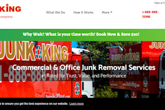 design wordpress junk removal website, cleaning website, junk removal video
