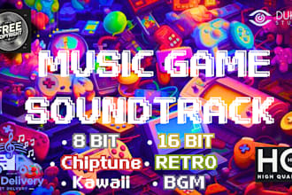 create video game music, chiptune song, 8 bit, retro, kawaii