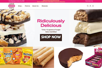 design highly profitable snacks shopify cake pizza store restaurant website