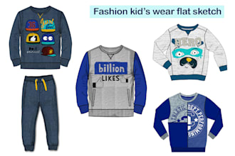 design kids wear fashion flat sketch and tech packs