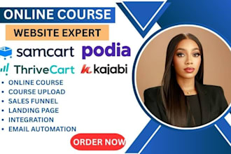 set up online course samcart thrivecart kajabi ghl  sales funnel landing page VA