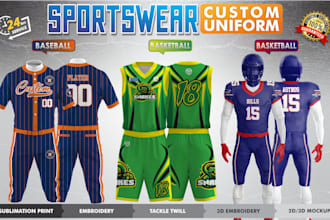 create a sublimated sports uniform, basketball, baseball, football