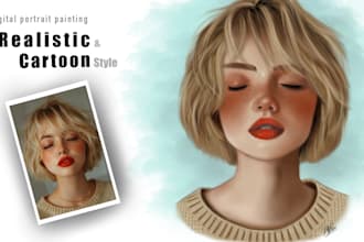 draw and paint a digital portrait in realistic, cartoon, and custom style