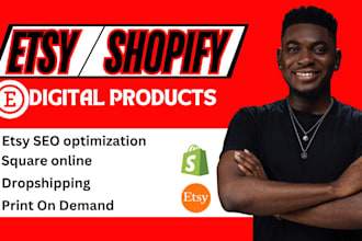 redesign shopify squarespace booking design printful etsy printify gelato seo