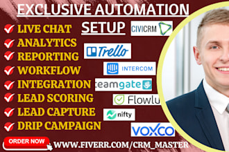 setup automation flowlu wix civicrm teamgate intercom trello saleshq nifty voxco