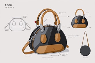 create fashion handbags, purses, belt, backpacks, bag patterns and tech pack