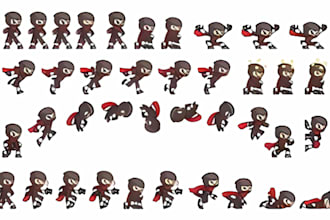 create custom 8bit pixel art design, pixel art sprite sheet, pixel art animation