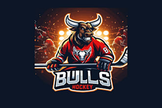 make a bulls hockey esport mascot logo with original concept