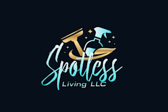 male cleaning spotless living wordmark logo services