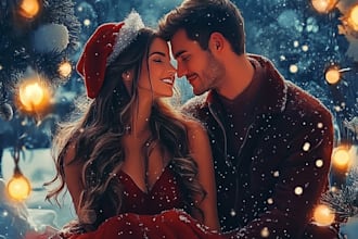 draw your cute christmas couple portrait