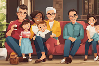 draw a vector art family portrait