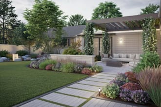 do 3d backyard landscape design, patio, front yard design
