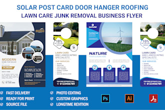 design solar post card door hanger roofing lawn care junk removal business flyer