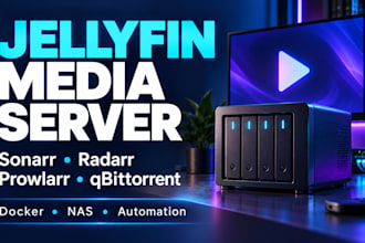 set up jellyfin media server with sonarr radarr prowlarr and docker