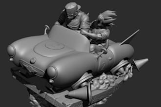 build  a diorama, car, 3d toy, 3d character, figurine, 3d model and cad design