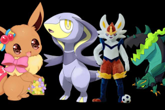 draw custom kawaii pokemon ,digimon anime battle mascot doodle pixal art fakemon