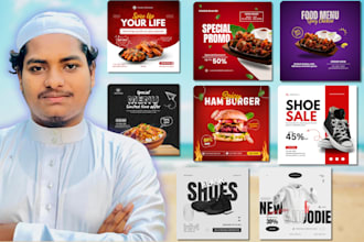 create social media, instagram post and food poster, youtube thambnail