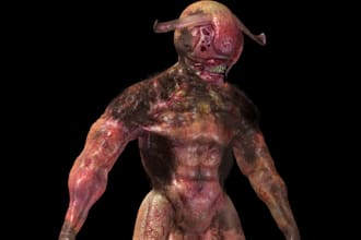 model a 3d vr horror game in ue5, scary zombie model, creatures, monster model