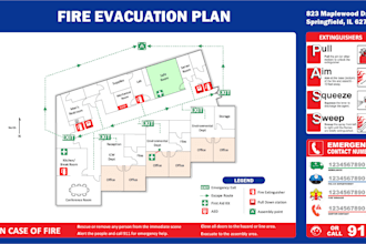design fire emergency evacuation exit plan, map, diagram