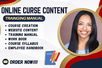 do online course content, syllabus, training manual, workbook, employee handbook