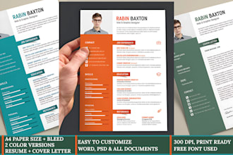 design a modern, minimalist resume, CV, and matching cover letter