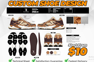 design shoes, footwear, sneakers with tech pack for manufacture