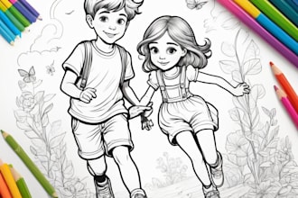 draw bold and easy children line art illustration for kids coloring book