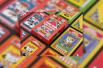 illustrate card game design card box mockup, design rule book or guide book
