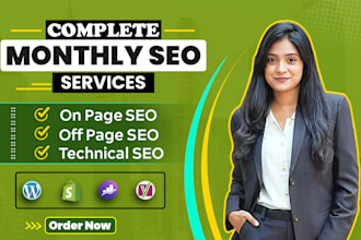 provide complete monthly SEO service with keyword research, on page, off page