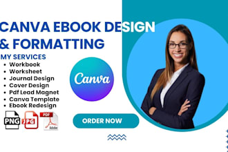 design canva ebook redesign, pdf lead magnet, workbook and layout design, slide