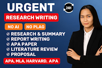 do research and summary writing, literature, review, report writing, case study